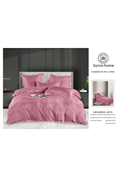 FIONNA.RO Satin Jacquard Duvet Cover Set With Embroidery Inserts - Pink With ...