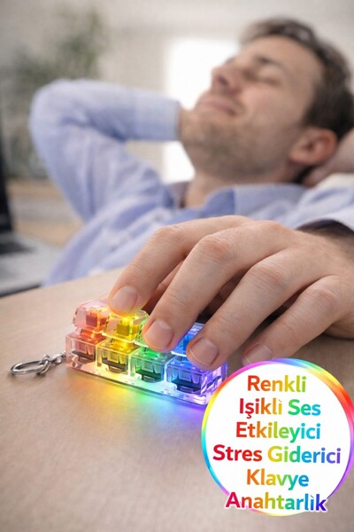 TOYFEST 4 Düğmeli Renkli Işıklı Tıklama Klavye Sesli Anahtarlık Stres Gideric...