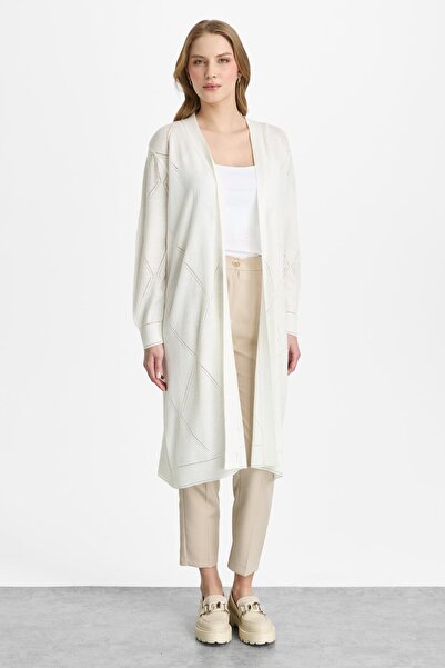 Mutlu Ertan Women's Diamond Patterned Cardigan Ecru 20310
