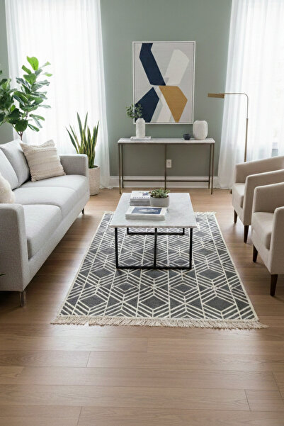 Lorvian Noletti İskandinav Tarz Gri Desenli İnce Kilim Hafif, Yıkanabilir, Gü...