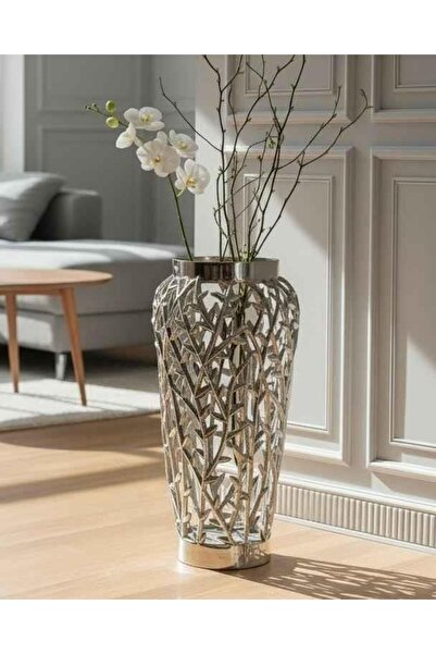 ROSSEV Vase Antique Silver Perforated Arbol -50Cm