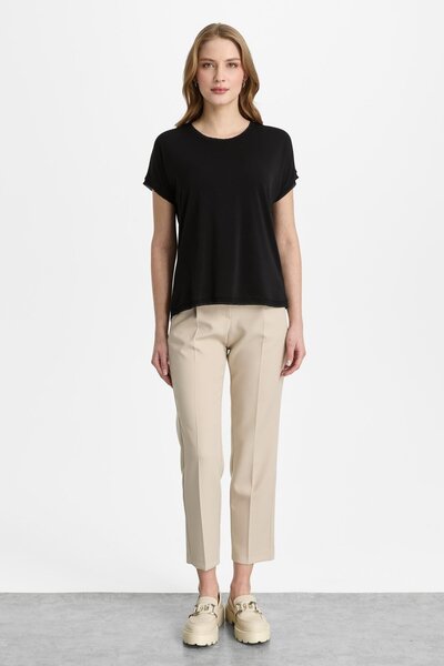 Mutlu Ertan Women's Crew Neck Ribbed Blouse Black-Black 30450