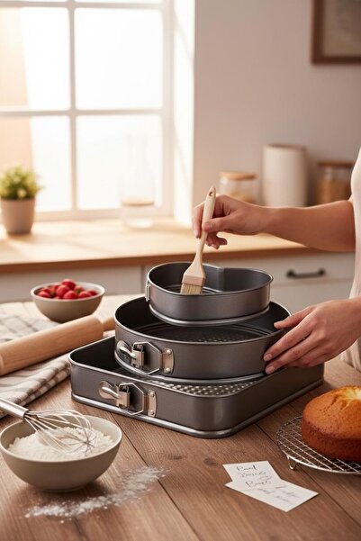 kitchenboost Çınar 3-Piece Clamp Cake Mold - 3-Piece Cake Mold Set 24-26-28 Cm.
