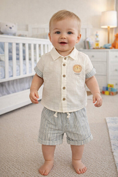 Kidaxi Striped Muslin Shirt Shorts Set