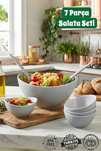 MUF HOME QLUX IDEAS 7 Parça Çift Renk Salata Seti - 3 Lt Büyük Sunum Kasesi v...