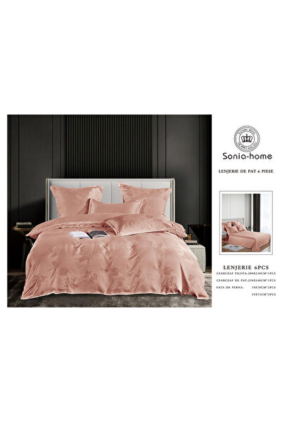 FIONNA.RO Satin Jacquard Duvet Cover Set with Embroidery Inserts - Powder Pin...