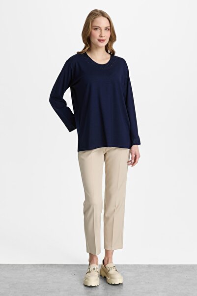 Mutlu Ertan Women's Bluz with Stone on the Collar and Sleeves
