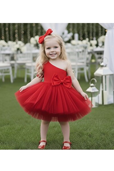 Tinypeople Kız çocuk tütü abiye elbise kız çocuk tek omuz fiyonklu abiye part...