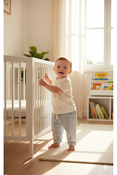 Kidaxi Printed T-Shirt Striped Muslin Trousers Men's Set