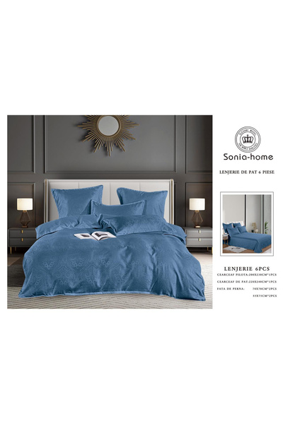FIONNA.RO Satin Jacquard Duvet Cover Set With Embroidery Inserts - Imperial Blue