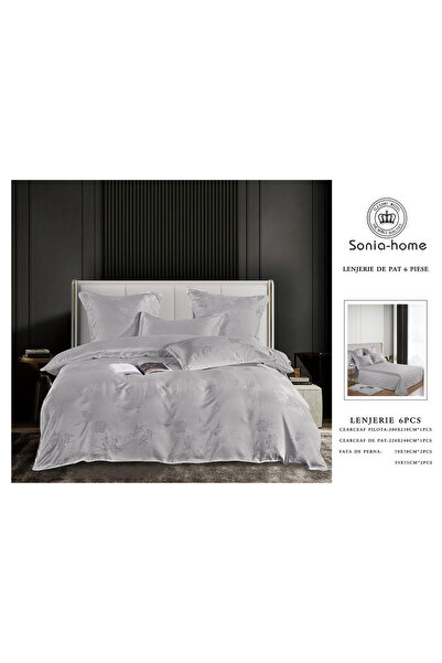FIONNA.RO Satin Jacquard Duvet Cover Set With Embroidery Inserts - Grey With ...