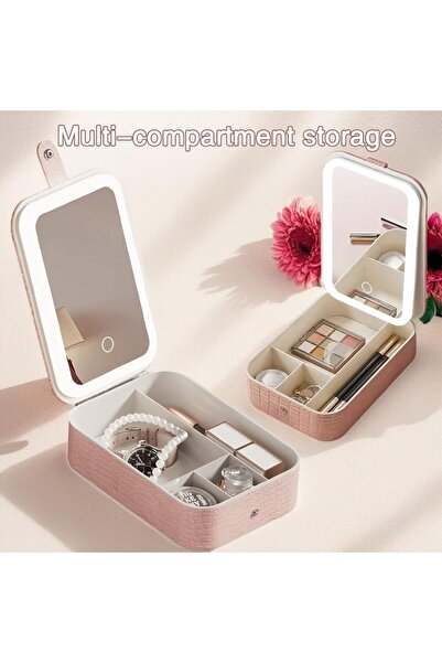 Jewelbox Işıklı Aynalı Makyaj Çantası Makeup Bag – Pembe Krokodil Desen, LED ...
