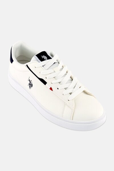 U.S. Polo Assn. حذاء كاجوال برباط وشعار العلامة التجارية للرجال، أبيض