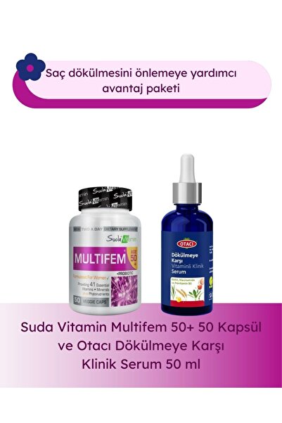 Suda Vitamin Multifem 50+ 50 كبسولة وسيروم أوتاسي مضاد لتساقط الشعر 50 مل