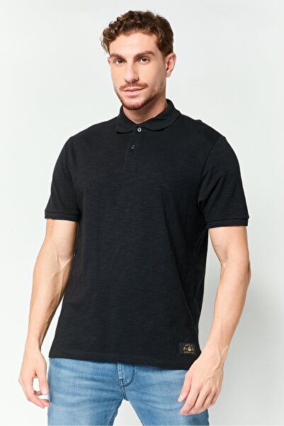 Scotch & Soda Men Regular Fit Textured Short Sleeve Polo Shirts, Black