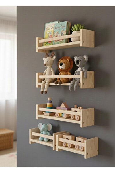 Ev dekka Ahşap Çocuk Odası Montessori Raf Kitaplık 4’lü Set - Duvara Monte Oy...