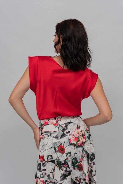 Gorgeaux Top din mătase roșie cu decolteu drapat - 4XL(48)