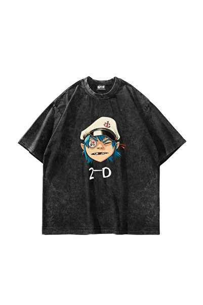 Bak Moda Μπλουζάκι Gorillaz 2-D με στάμπα, υπερμεγέθη, unisex, που πλένεται, ...