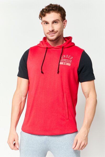 Under Armour Men Loose Fit Short Sleeve Rival Terry Outdoor Hoodie, Red