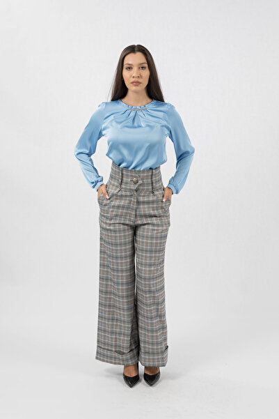 Gorgeaux High Waisted Grey Checkered Flared Pants - XXL