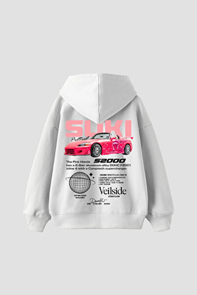 Bak Moda Λευκό φούτερ με κουκούλα Suki με στάμπα, oversized, unisex