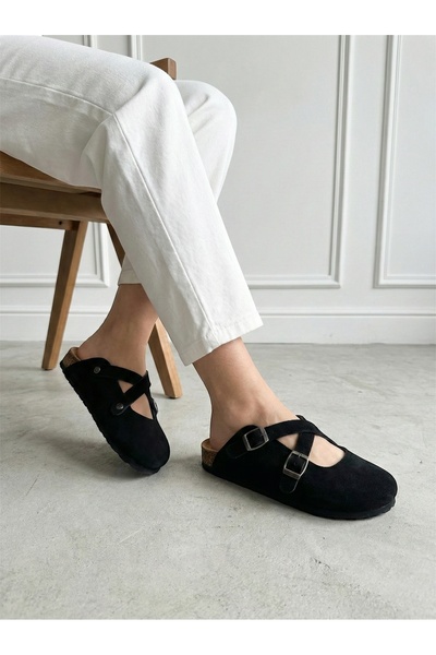 Mycorni Genuine Leather Suede Cork Sole Orthopedic Women's Sabo Slippers