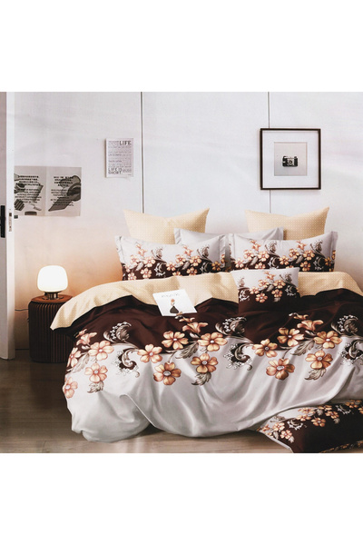 FIONNA.RO Satin Cotton Underwear 4 Pieces - Brown With Flowers