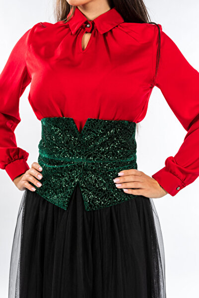 Gorgeaux Green Sequin Velvet Corsage - M(38)