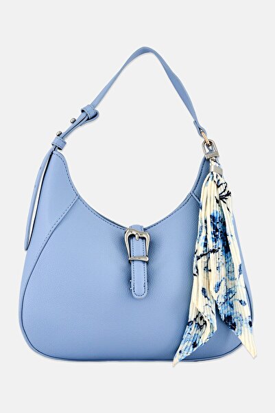 Anne Klein Women Brand Logo Shoulder Bag With Scarf Detail, Light Blue