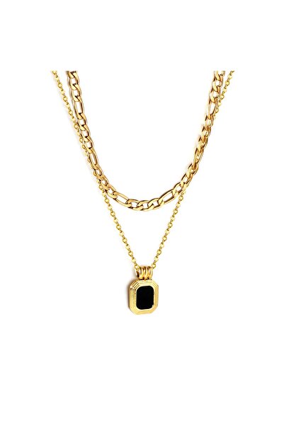 Pursehuit Gold-coloured necklace, made of stainless steel, blown with 18k gol...
