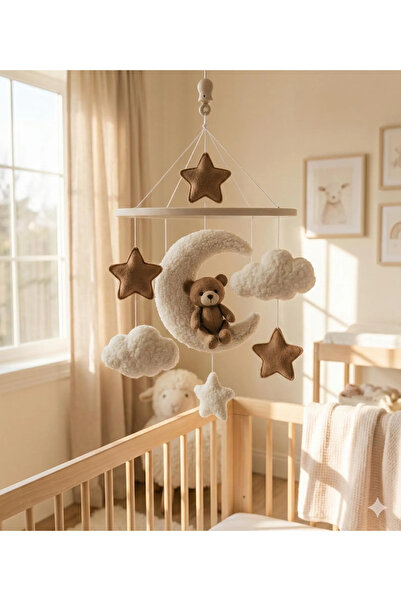 FN El Yapımı Ayıcık Figürlü Bebek Dönencesi Ay Yıldızlı Beşik Mobili Bebek Od...