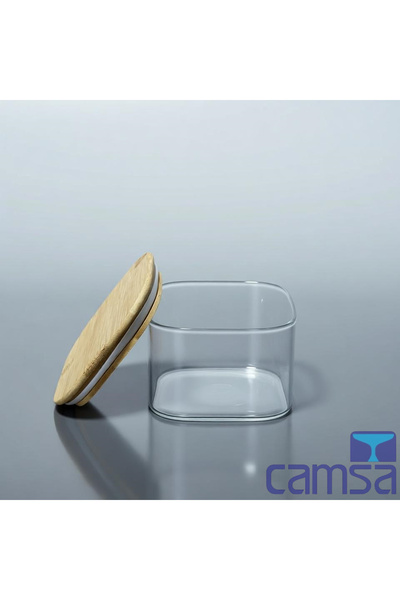 Queen’s Kitchen صندوق تخزين مربع من الخيزران بغطاء 10 × 10 × 6 سم