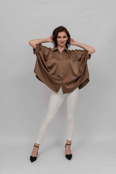 Gorgeaux Paloma Brown Puff Sleeve Shirt - ONE SIZE
