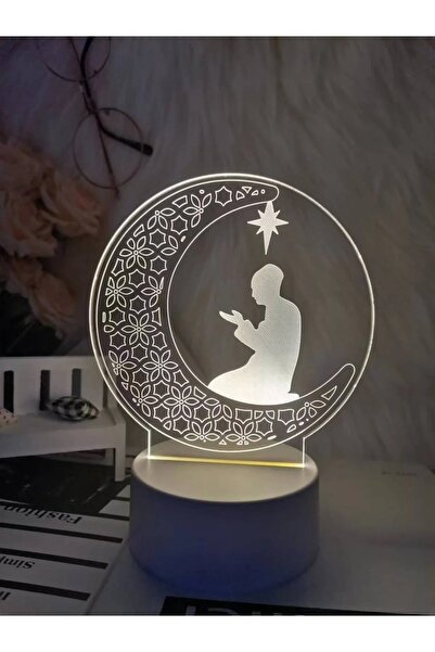 Primo Plus 3D Ramadan Crescent Lamp with LED Lighting, Wooden Base, and Multi...
