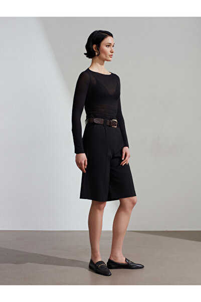 Dilvin 72271 Kemerli Yüksek Bel Bermuda-Siyah