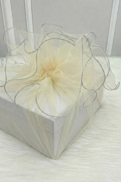 ZEYMERADE Cream Decorative Tulle with Silver Edges, Bundle Dowry Bride Groom ...