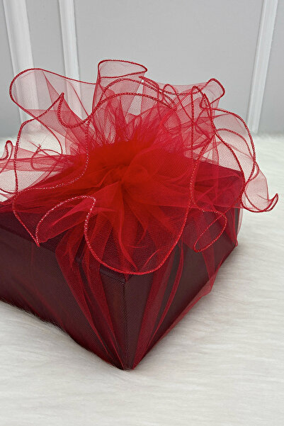 ZEYMERADE تول أحمر مزخرف بحواف فضية، حقيبة هدايا للعروس والعريس لحفلات الخطوب...