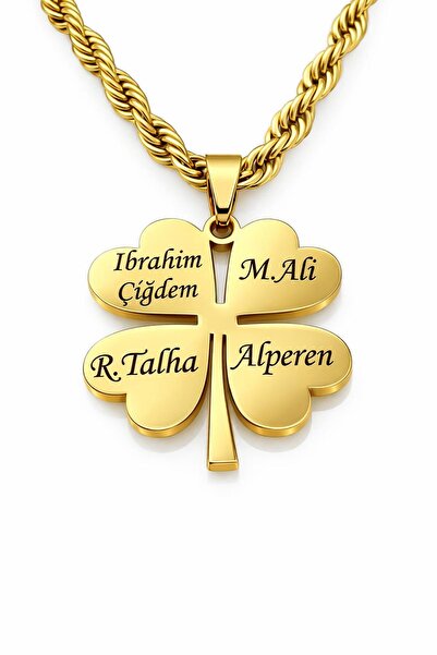 Shopfocus KİŞİYE ÖZEL İSİMLİ TARİHLİ-4 YAPRAKLI YONCA KOLYE-PASLANMAZ ÇELİK-H...