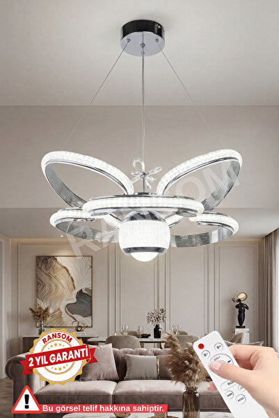 RANSOM İthal Seri 3 Renk Kumandalı Saray Led Avize Toplu Kelebekli Gümüş Kasa...