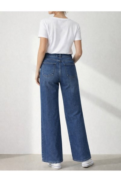 Butik Şans Women's High Waist Pocket Detailed Palazzo Denim Trousers