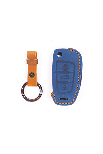 AUTOTOB Audi 3-button key case, genuine Leather , blue