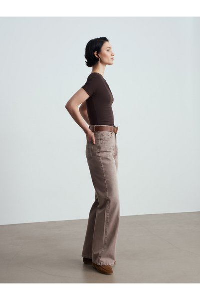 Dilvin 32659 Drapeli Short Sleeve Top-Dark Brown