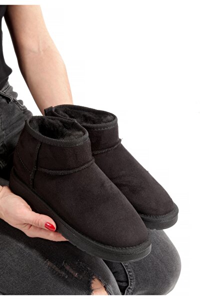 Yılmaz Exclusive حذاء نسائي قصير أنيق ومريح مصنوع من الجلد الصناعي الأسود مع ...