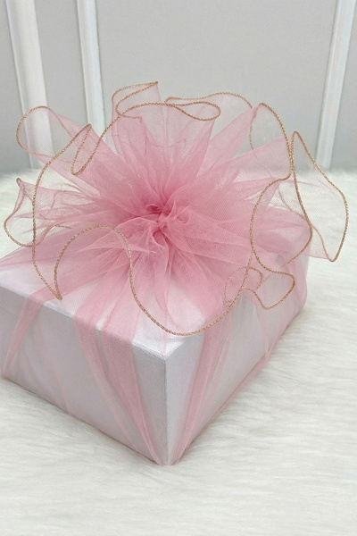 ZEYMERADE تول زخرفي وردي اللون للأطفال بحواف ذهبية، حقيبة هدايا للعروس والخطو...