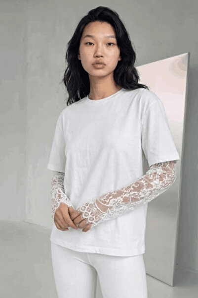 cemo Kadın Dantel Kollu Bisiklet Yaka T-shirt