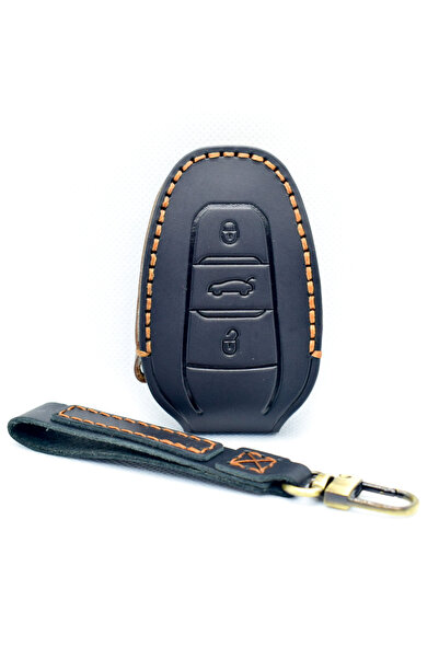 AUTOTOB Husa cheie din piele naturala Peugeot Citroen Opel, negru