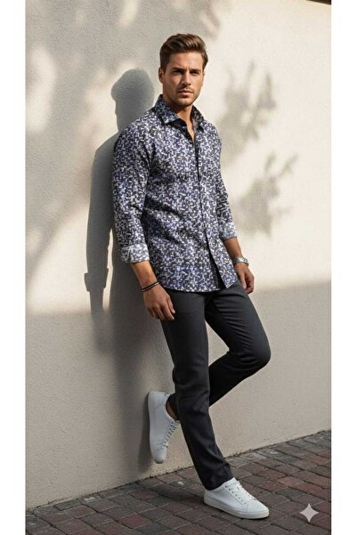 Louis Fabel Colorful Patterned Long Sleeve Men's Shirt