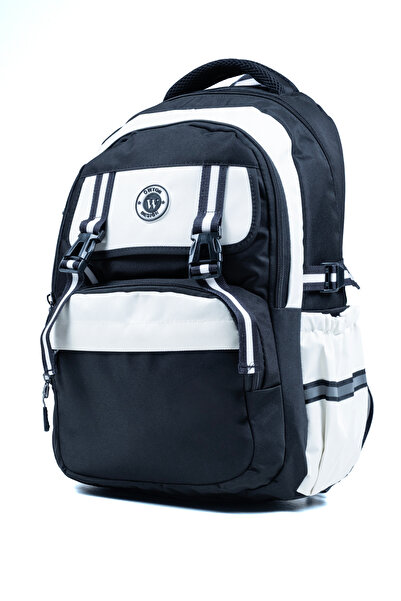 Probag Black and White School Bag with 4 Compartments, Orthopedic Back Suppor...