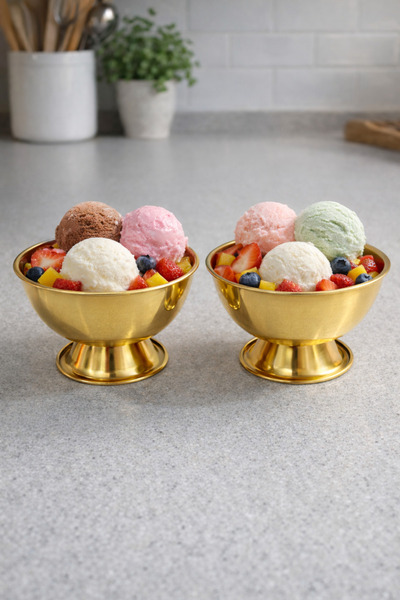 MİMOZA PARK Gold 304 Stainless Steel Footed Ice Cream Bowl - Snack Bowl, 1 Piece