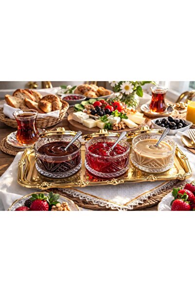 CieS Gold 3'lü çiçek detaylı Çerezlik sunumluk dondurmalık ikramlık dikdörtge...